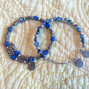 Alex and Ani Blue and Silver Beaded Bracelet Set
